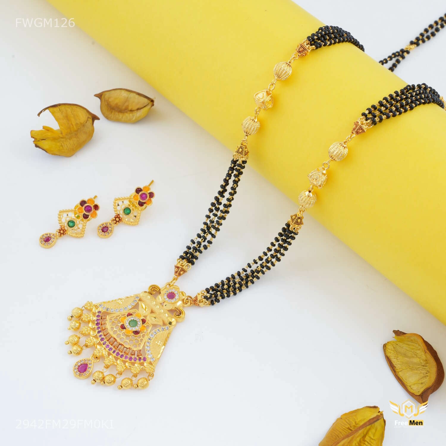 Natural Look Outdoor Style Colurful AD mangalsutra and Earing for women - FWGM126