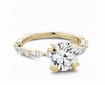 Noam Carver Round Center Side Stone Diamond Engagement Ring Setting in 14K Yellow Gold (.20ctw) Special Function Eternal Jewelry