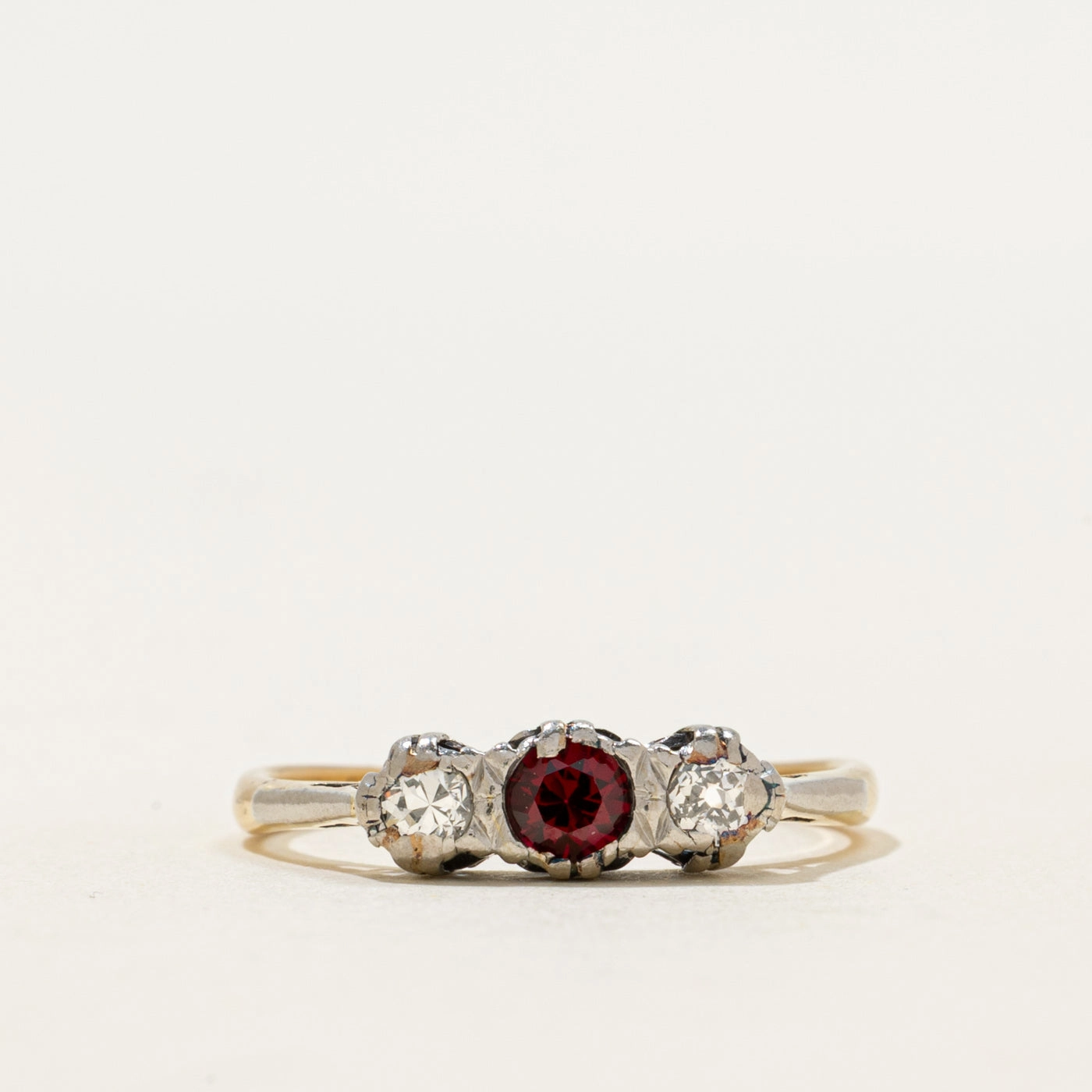 18k Synthetic Ruby & Diamond Ring | 0.25ct, 0.18ctw | SZ 7.5 Timeless Radiance Pure Feature