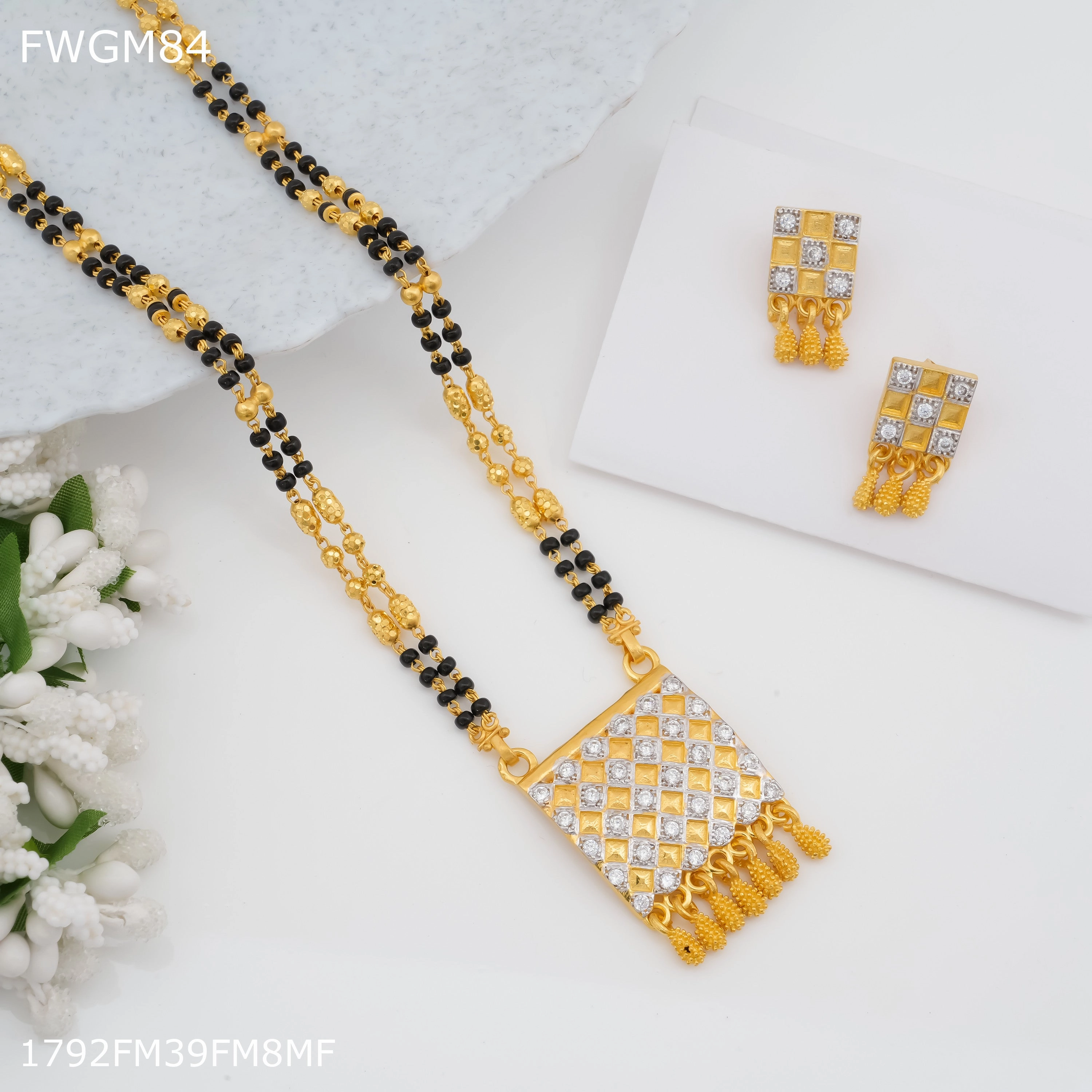 Elegant Occasion Freemen 1MG Two line square AD mangalsutra with earrings for women - FWGM84