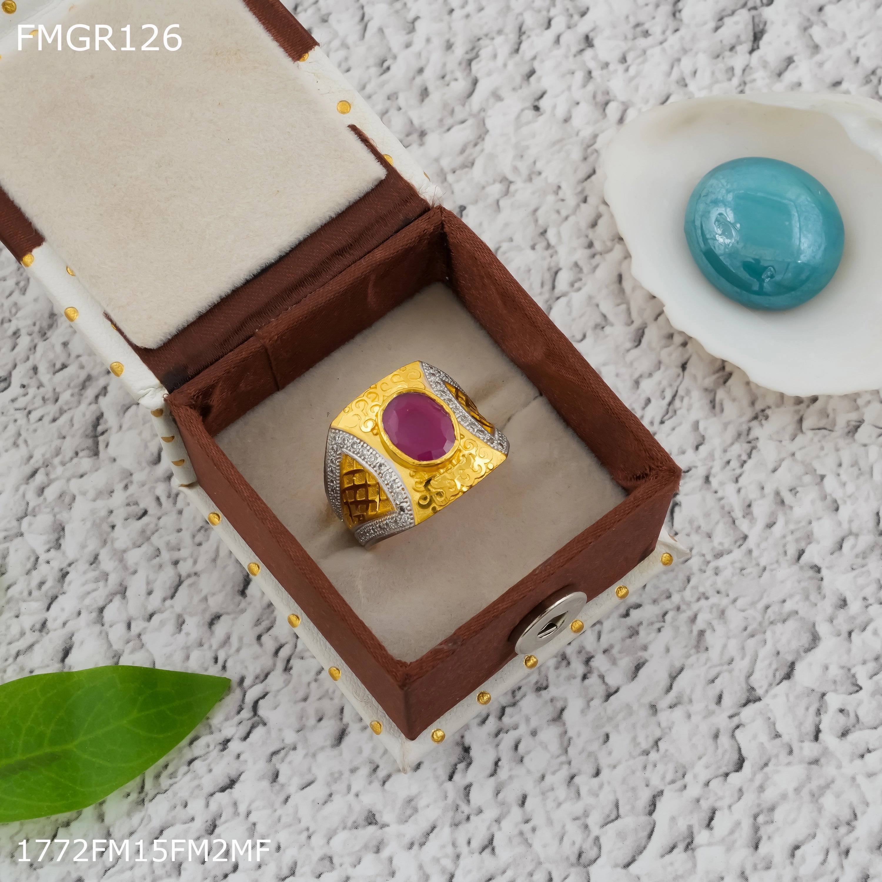 Freeme 1gm redpink stone ad gold plated ring for men - FMGRI126 Quiet Look