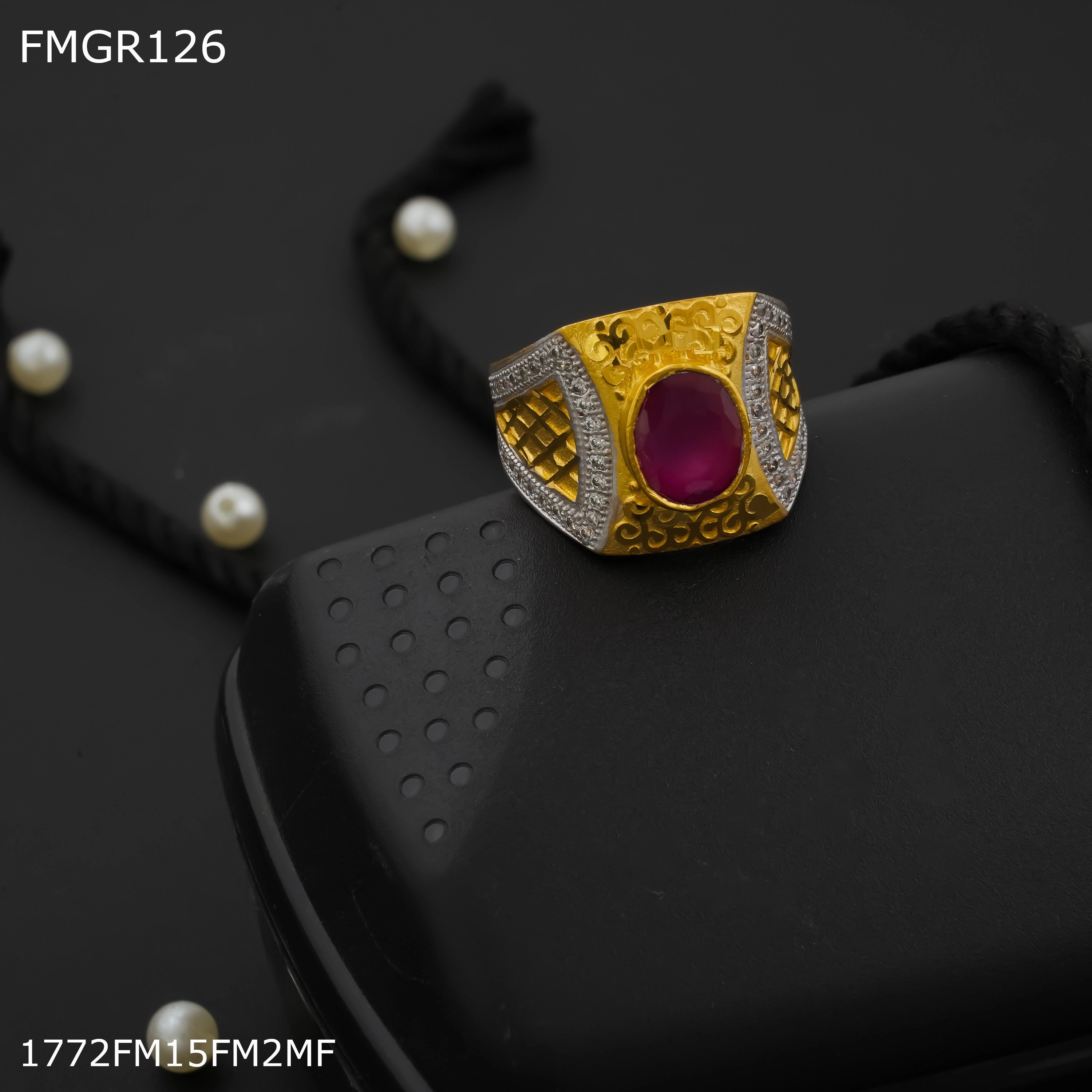 Silky Finish Vibrant Feel Freeme 1gm redpink stone ad gold plated ring for men - FMGRI126