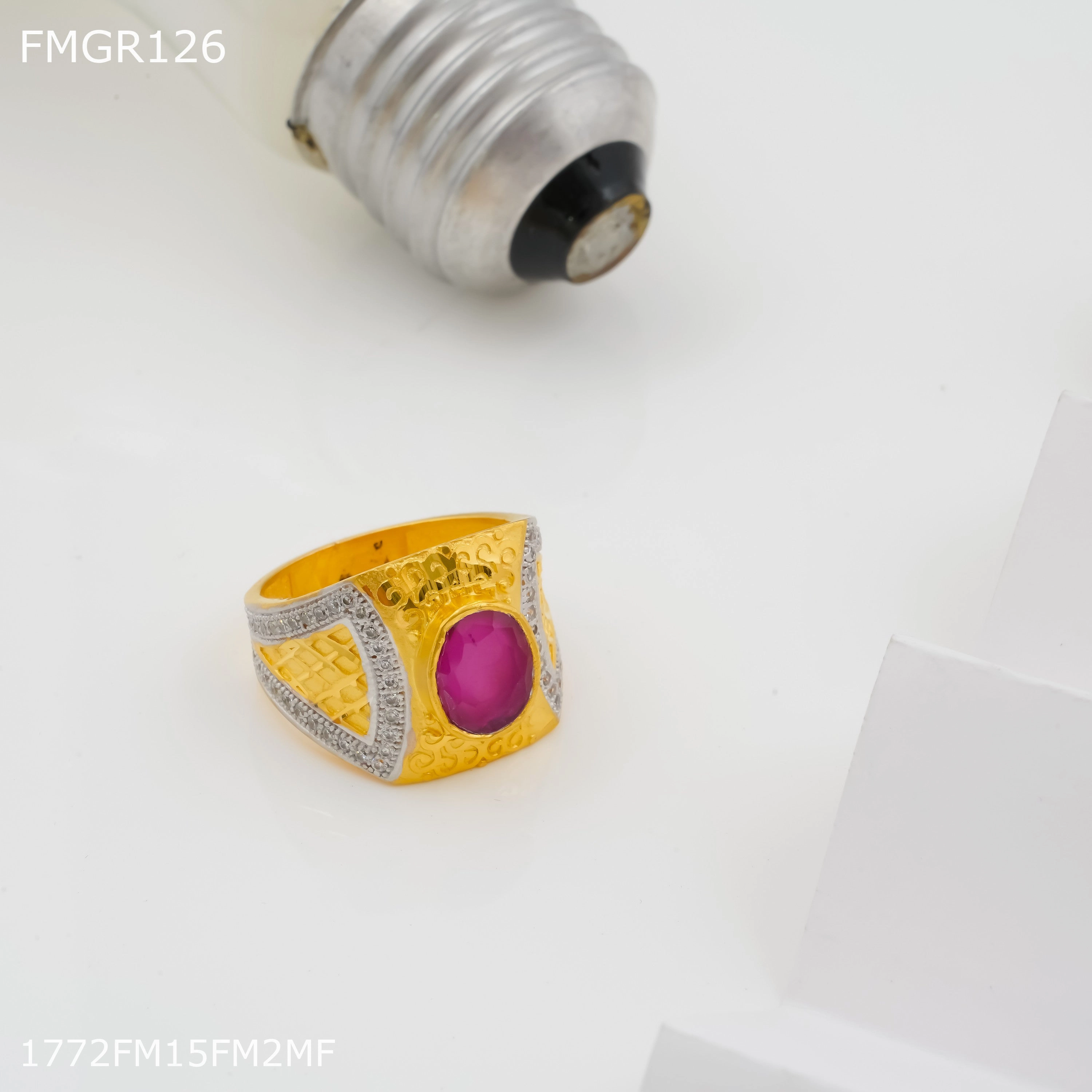 Classic Jewelry Design Freeme 1gm redpink stone ad gold plated ring for men - FMGRI126