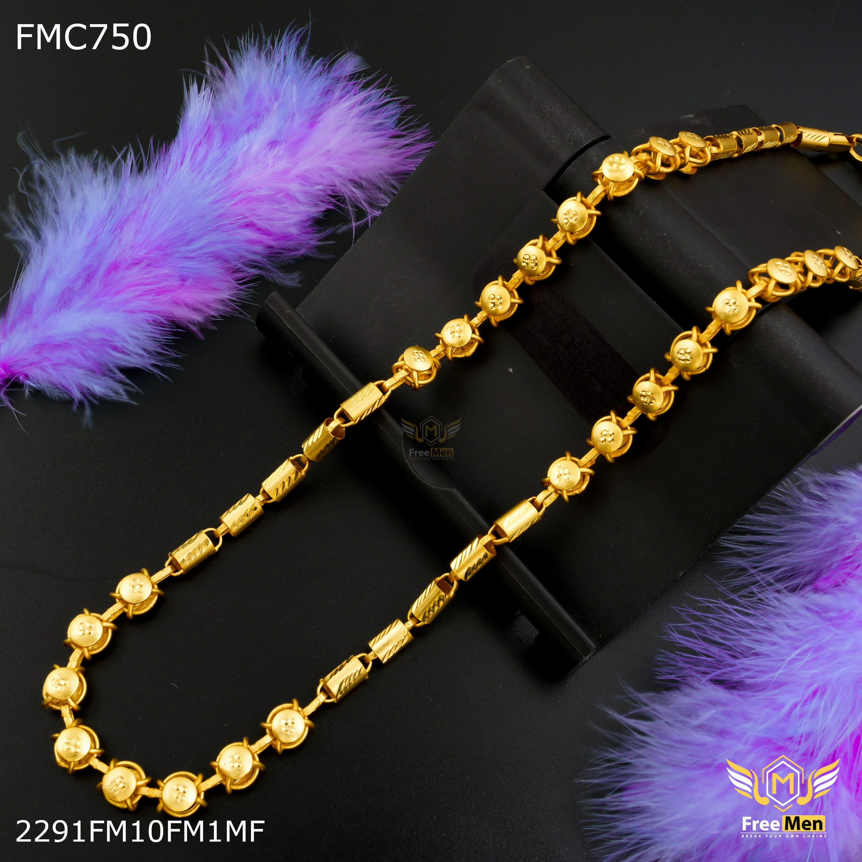 Style Detail Freemen Designer Ball with Pipe Golden Chain for Man - FMC750