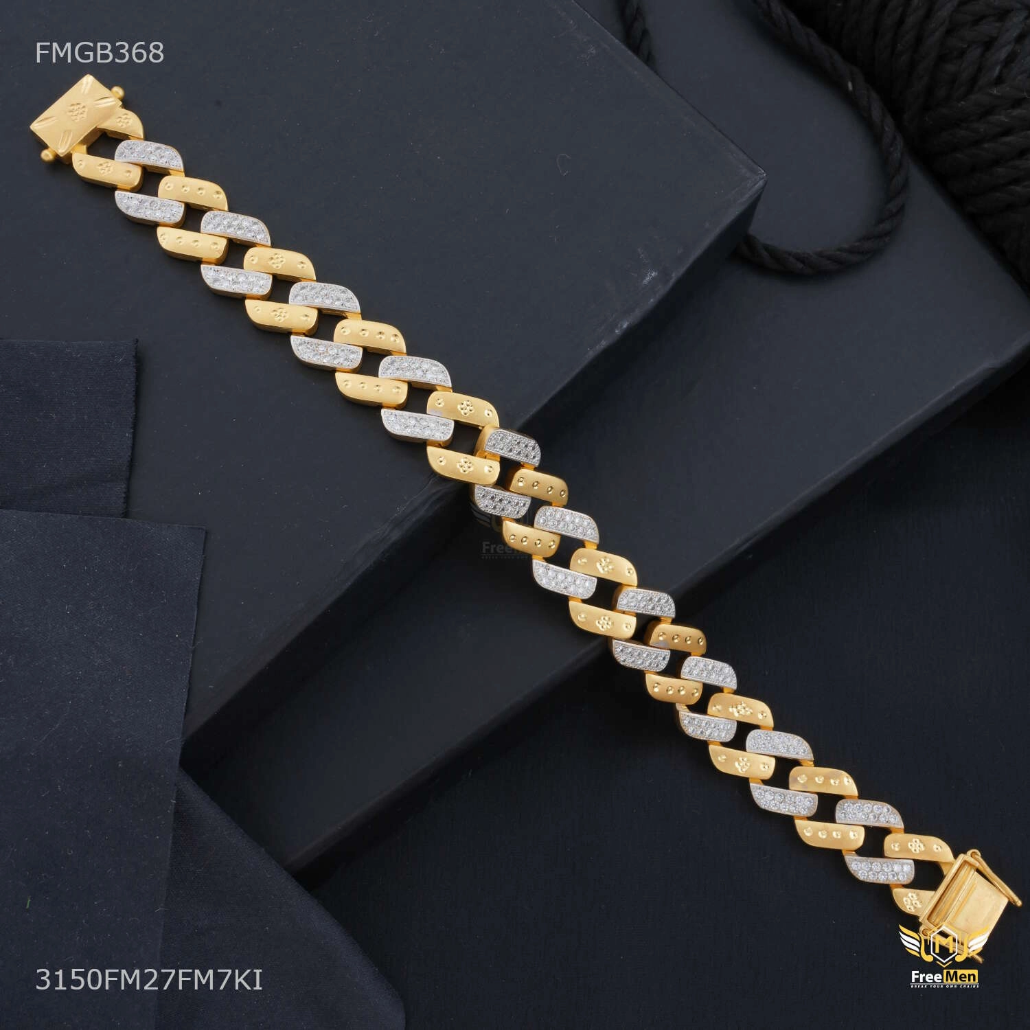 Luxury Dimond by Dimond Gold Plated Bracelet  for Men - FMGB368 Sculpted Shape
