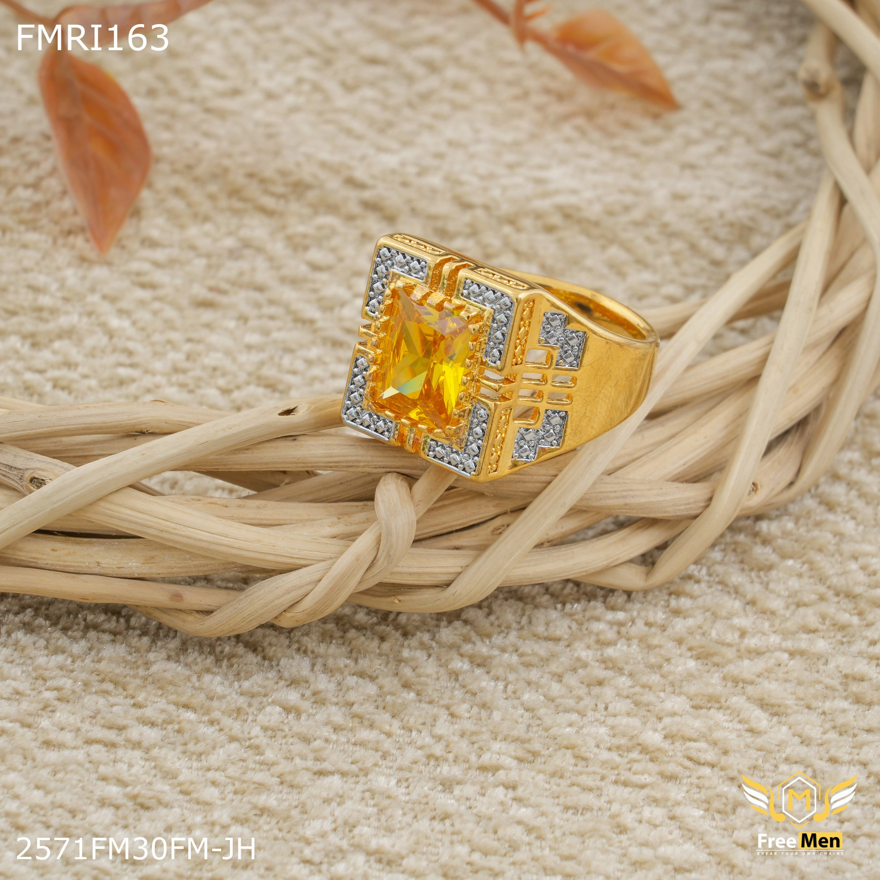 Freeme Squar with Yellow Stone ring for men - FMRI163 Classic Trend