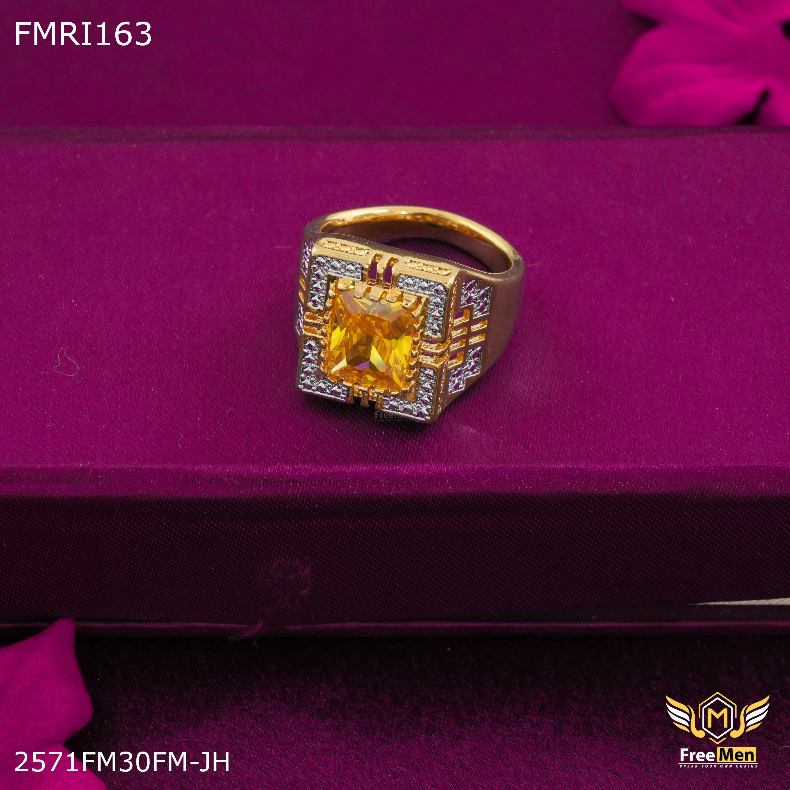 Freeme Squar with Yellow Stone ring for men - FMRI163 Enchanted Edge