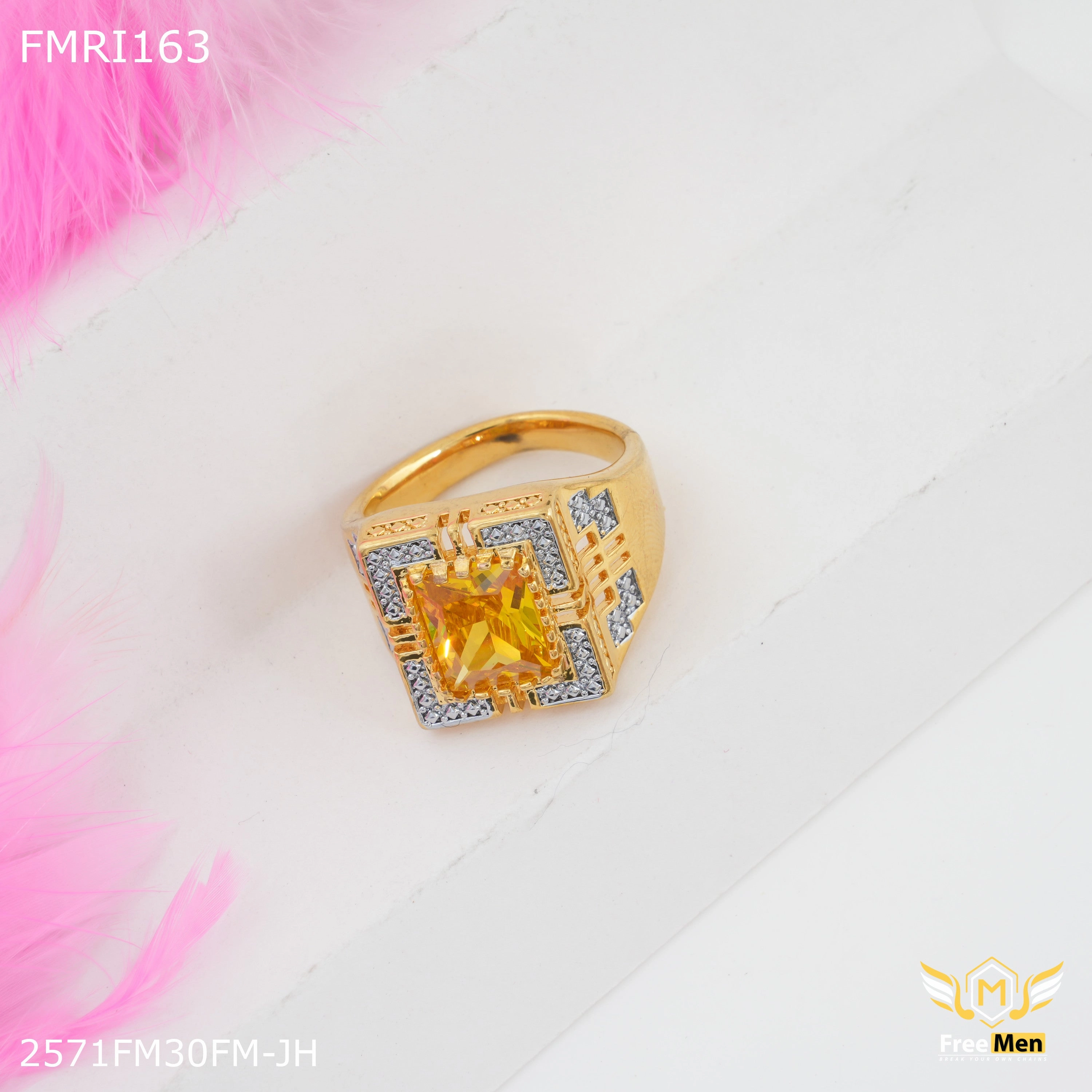 Freeme Squar with Yellow Stone ring for men - FMRI163 Smooth Spark Artisan Sparkle