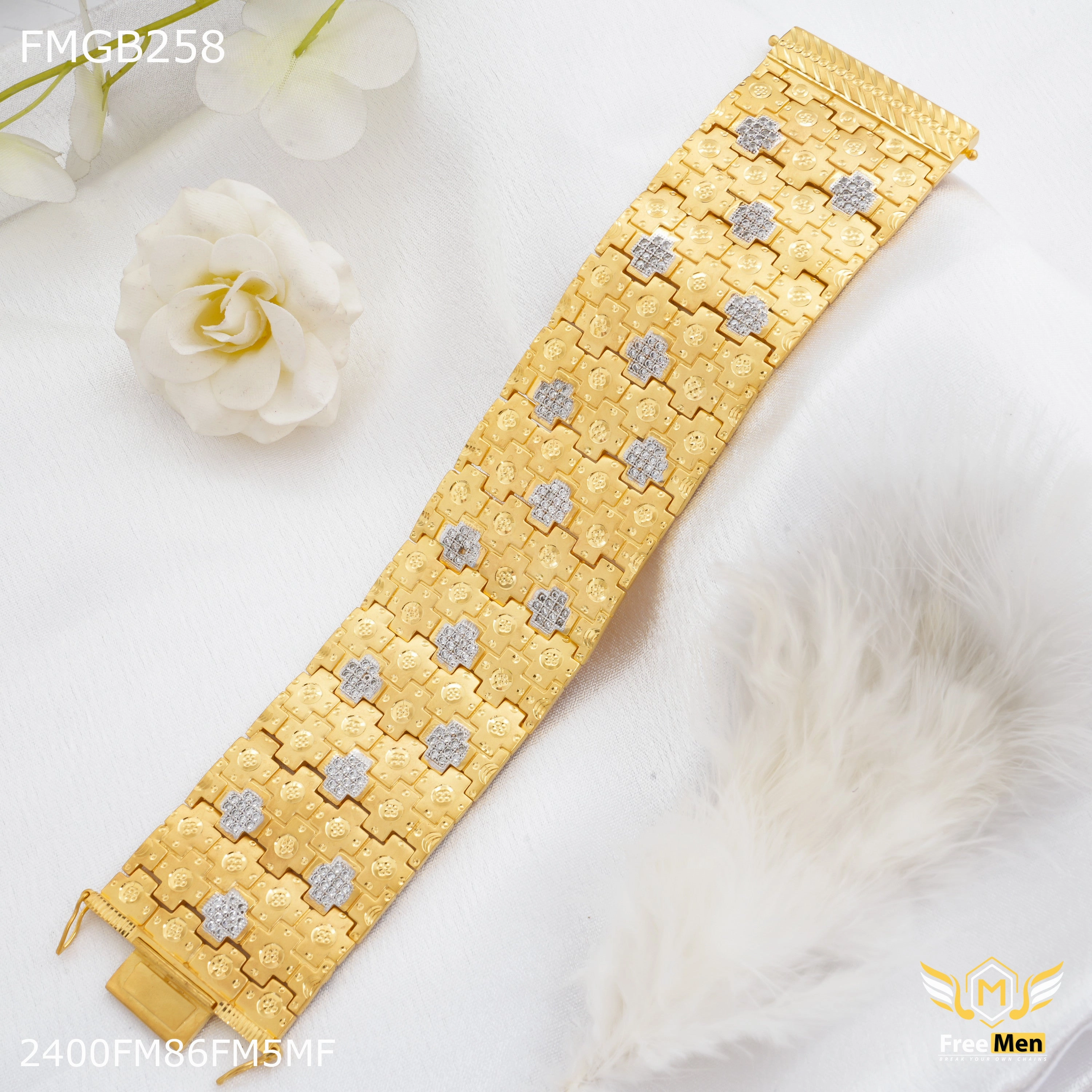 Refined Jewelry Casual accessory Freemen Dimond Plus cut with AD Gold Bracelate for Men - FMGB258