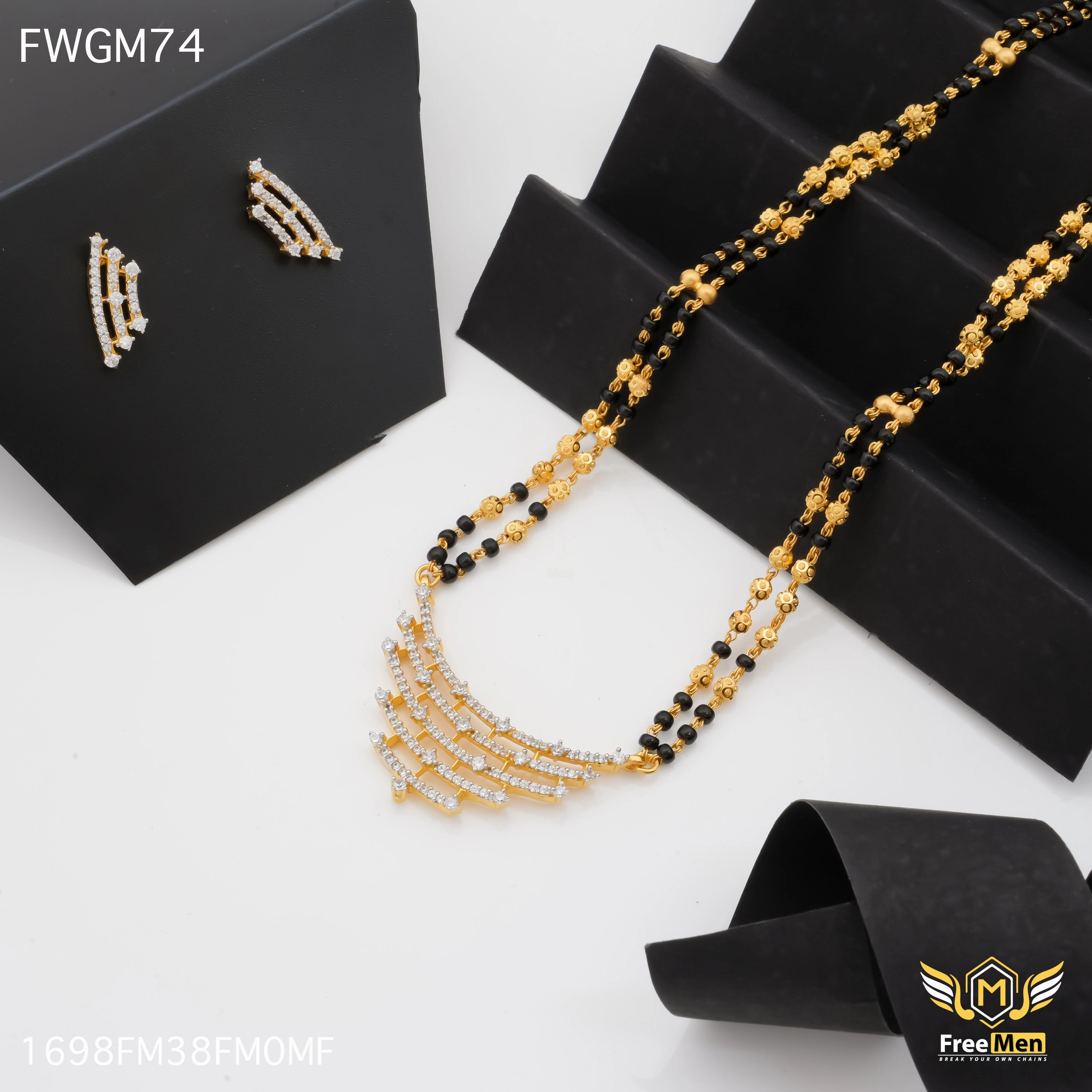Handmade Statement Statement Accessory Freemen Two Line Fashionable Diamond Mangalsutra - FWGM74