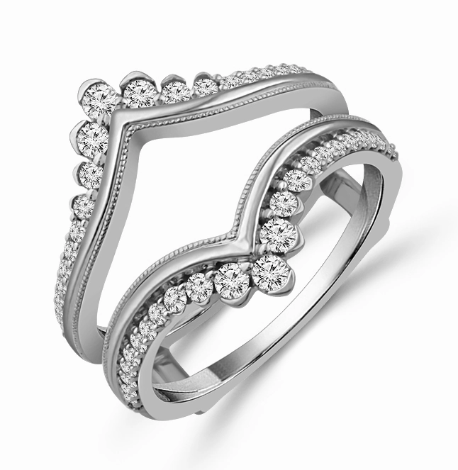 Handcrafted Piece Asymmetric Balance Bremer Jewelry Curved Guard Diamond Wedding Ring in 14K White Gold (0.50ctw)