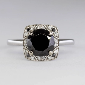 Crafted Accent Black Diamond Halo Engagement Ring | SZ 7.25 |