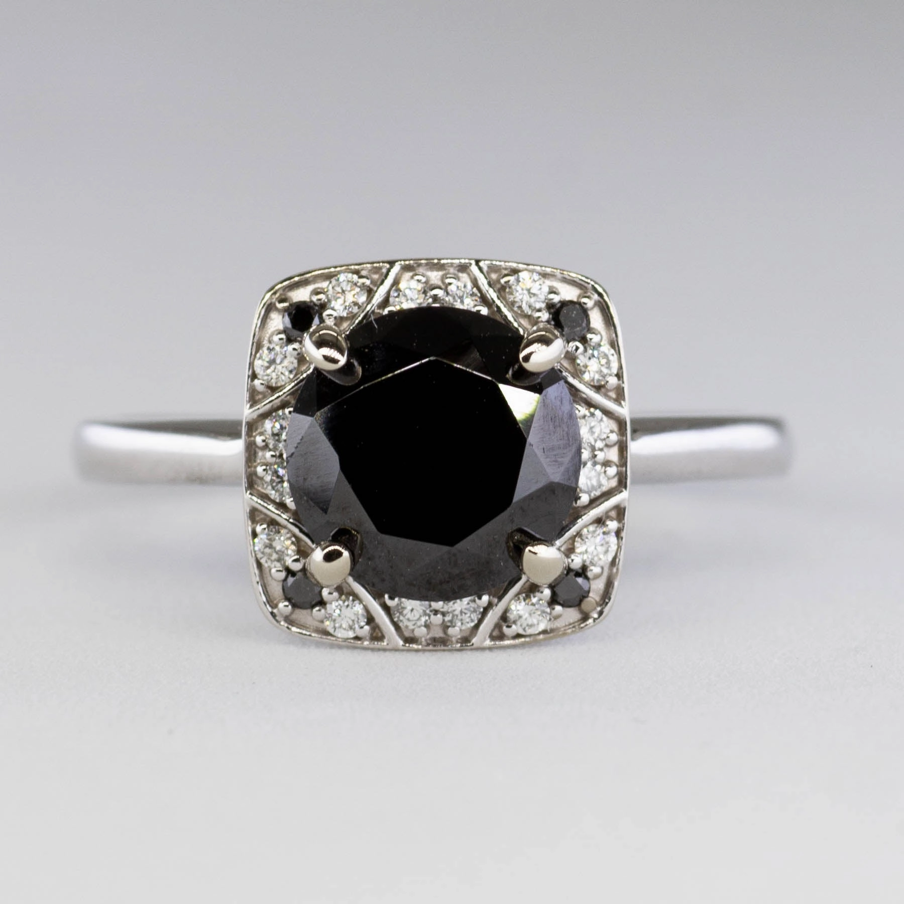 Black Diamond Halo Engagement Ring | SZ 7.25 | Glowing Detail