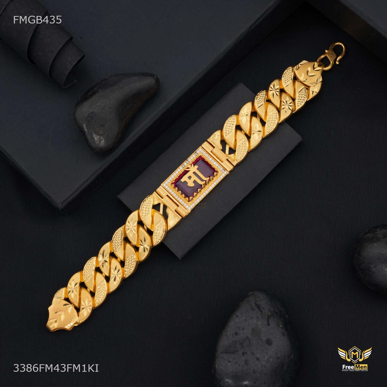 Maa Red AD Box with Pokel Gold Plated Bracelet  for Men - FMGB435 Gloss Accent