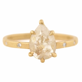 Rose Cut Pear Diamond Ring with Burnish Set Diamonds  - 18k Gold High Fashion Budget Accessory