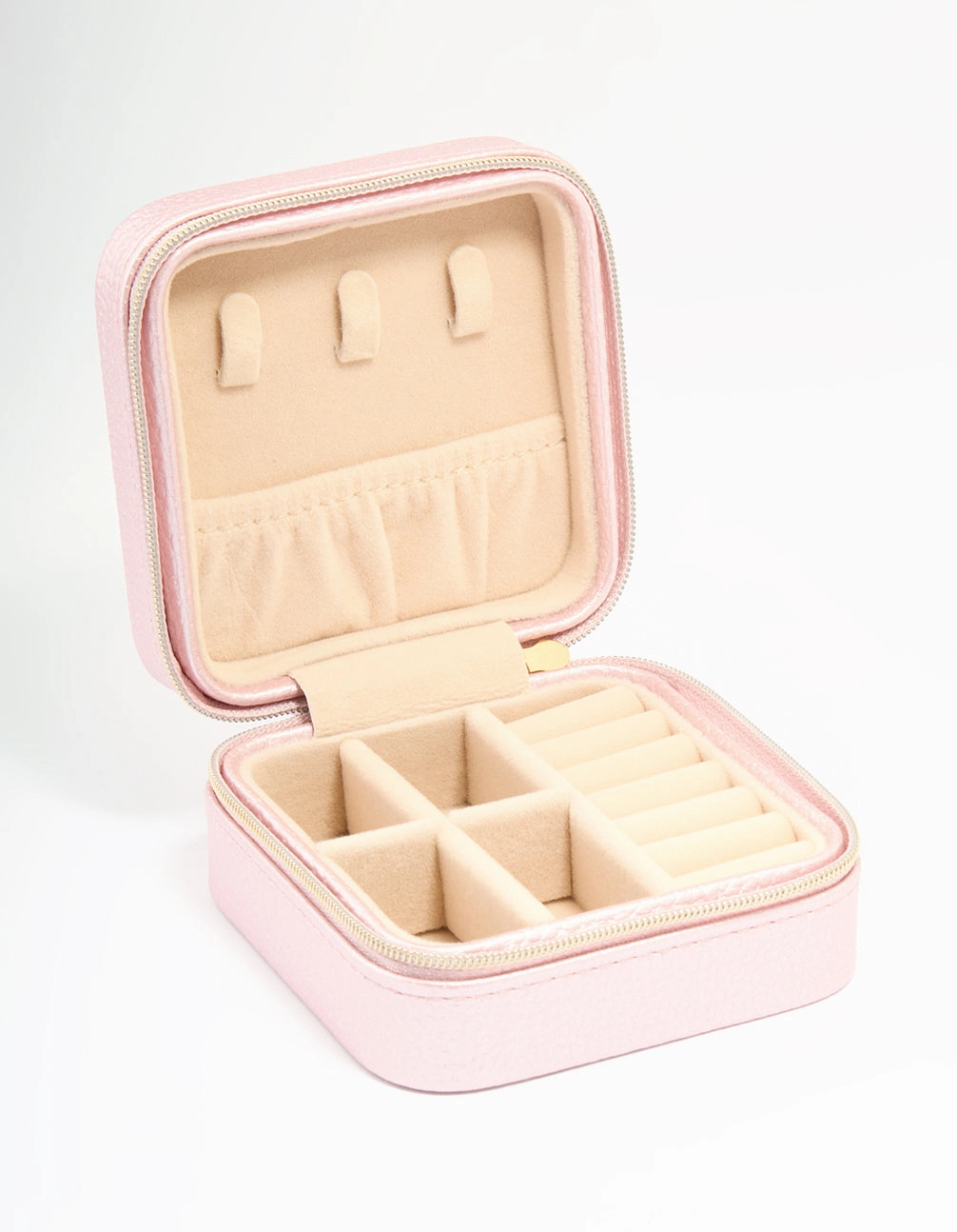 Glistening Piece Metallic Pink PU Leather Pebbled Square Jewellery Case