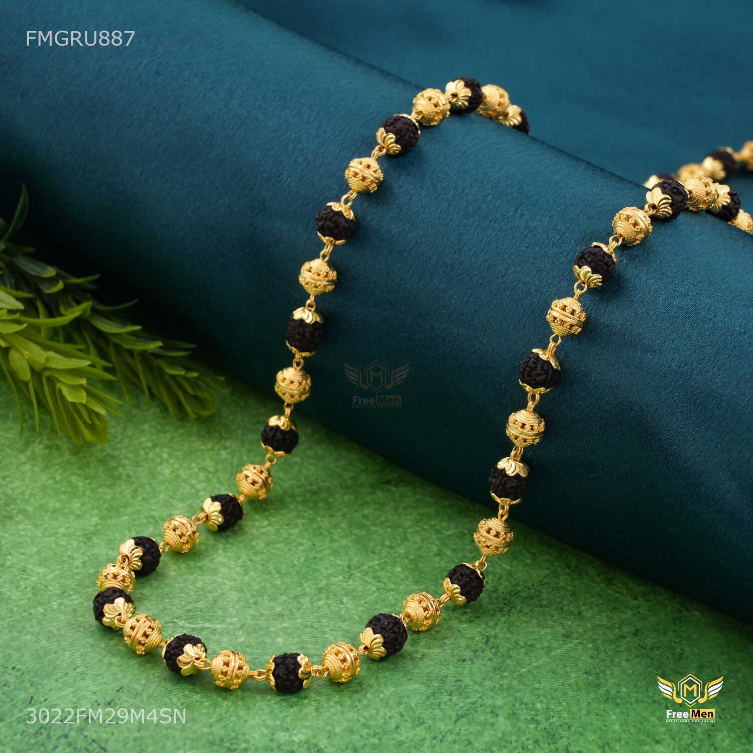 Sophisticated Vibe Modern Fit Mini Flower Golden Ball Rudraksha mala gold ball - FMGRU887