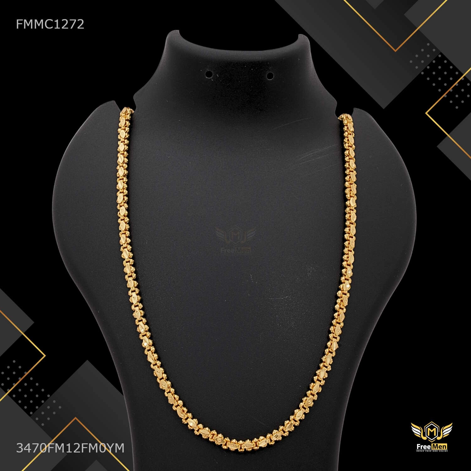 Mini Leaf with Mini Flower Ball Chain for Man - FMMC1272 Polished Line Elegant flair