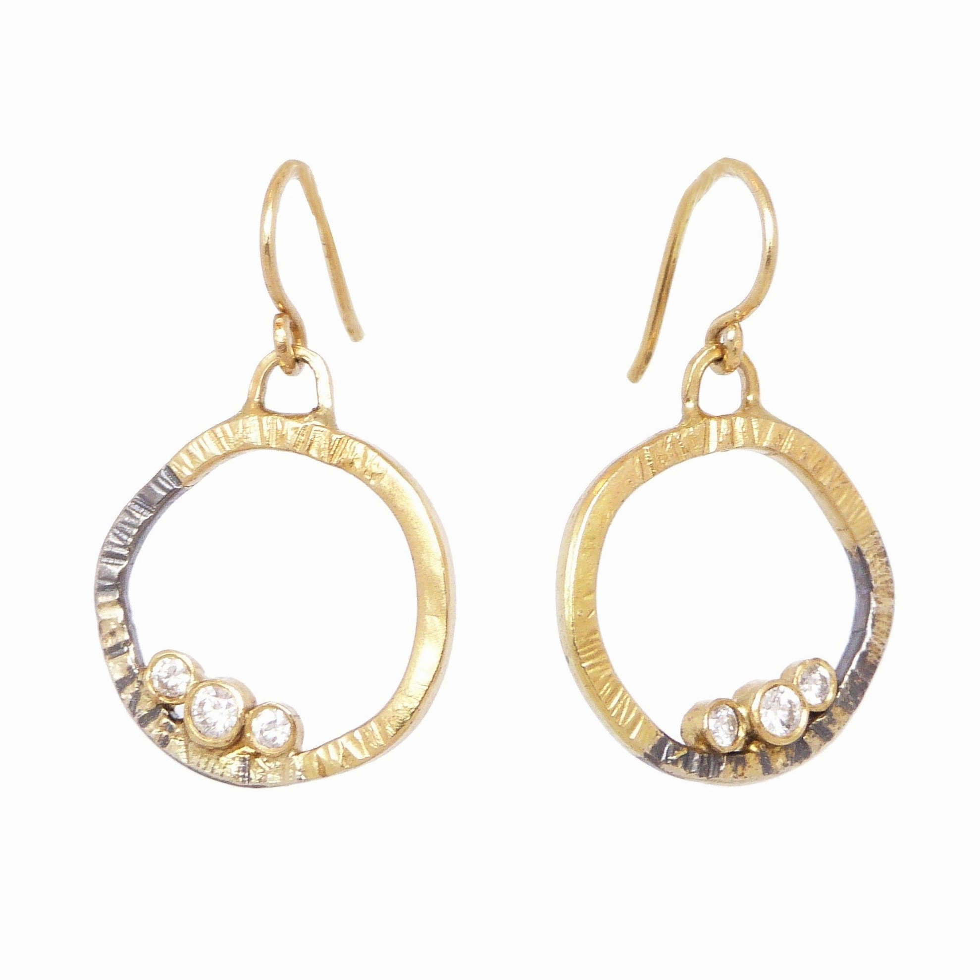 Urban Touch Chic Fashion Mini Turning Aspen Earrings with Diamonds - 18k Gold, Oxidized Silver   Reclaimed Diamonds