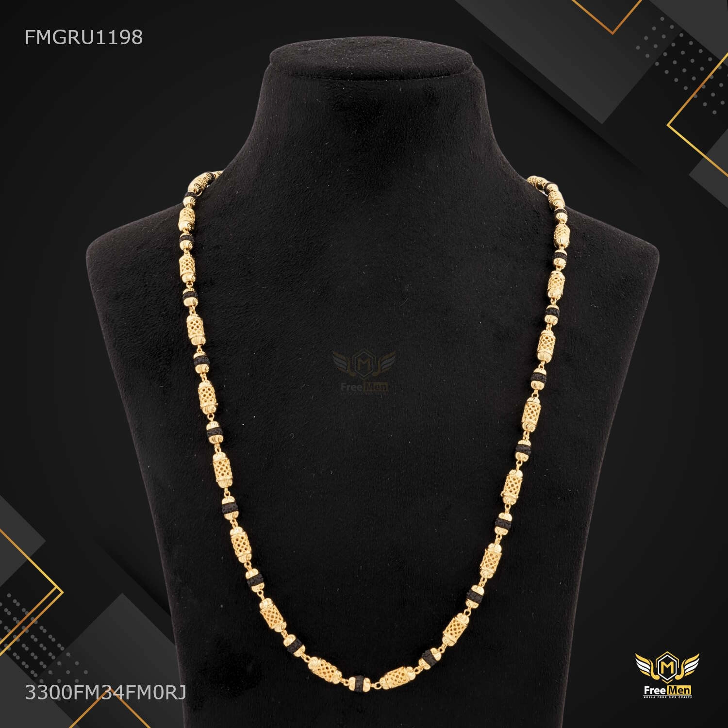 Unique Vibe Fresh Form Net Pipe with Golden Cap Rudraksha mala For Men - FMGRU1198