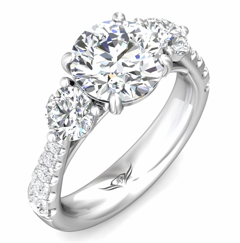 Bremer Jewelry Round Center Three-Stone Diamond Engagement Ring Setting in 14K White Gold (1.45ctw) Low-Cost Jewelry