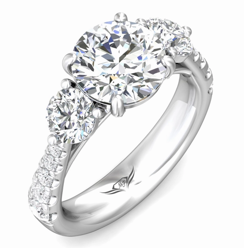 Engagement Gift Bremer Jewelry Round Center Three-Stone Diamond Engagement Ring Setting in 14K White Gold (1.45ctw)