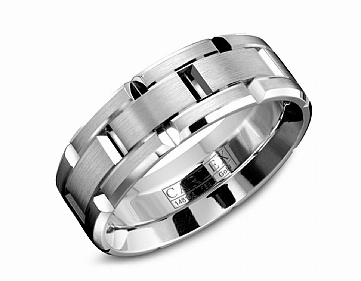 Carlex Textured 7.5mm Wedding Ring in 18K White Gold Affordable Statement His Present