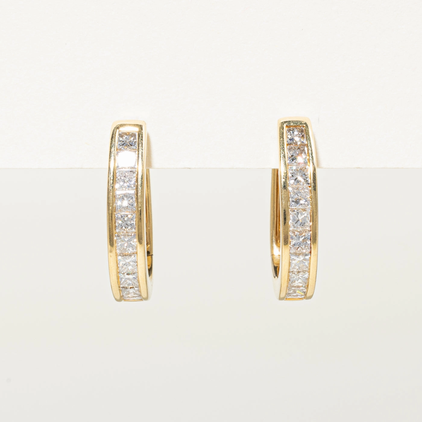 Fashion Focus Chic Finish 18k Princess Cut Channel Set Diamond Hoop Earrings | 1.40ctw