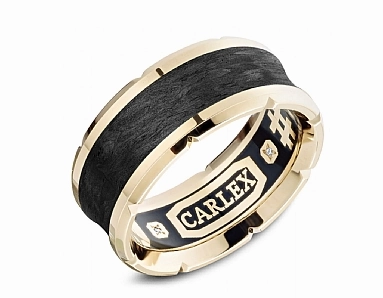 Timeless Motion Economical Item Carlex Textured Wedding Ring in 14K Yellow Gold/Black Forged Carbon Fiber (0.02ctw)