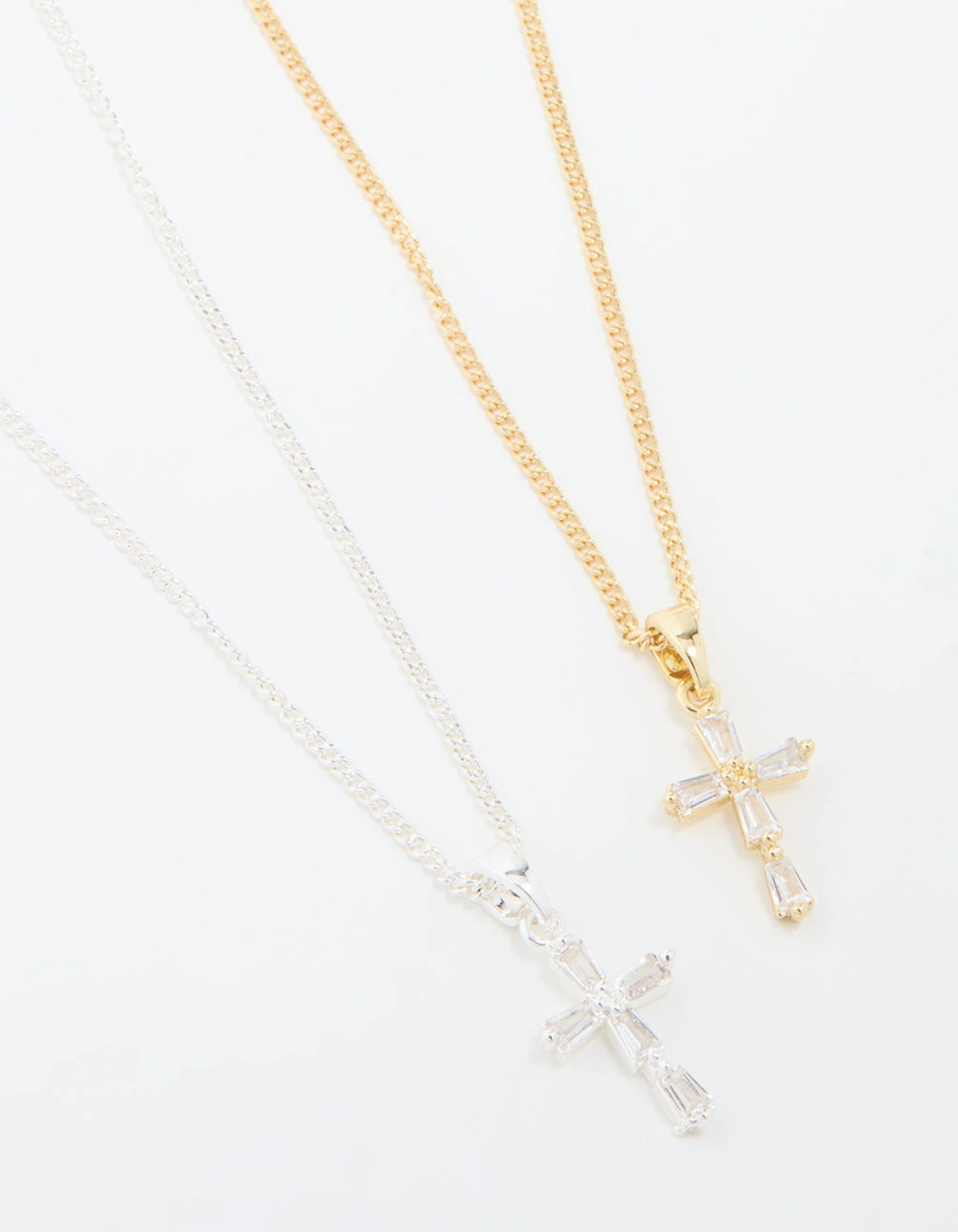 Mixed Metal Cubic Zirconia Cross Pendant Necklace Pack Chic Pick