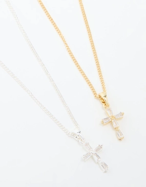 Mixed Metal Cubic Zirconia Cross Pendant Necklace Pack Chic Pick