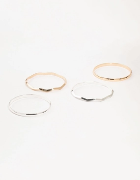 Mixed Metals Plain & Wavy Bangles 4-Pack Distinctive Piece Fashionable Design