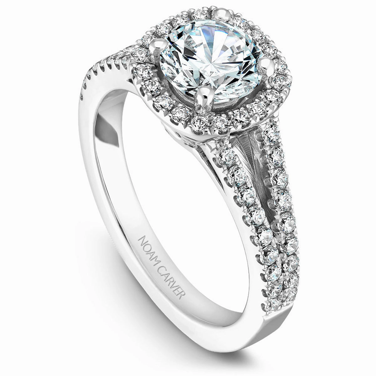 Shiny Accent Unique Article Noam Carver Split Shank Diamond Engagement Ring Setting in White Gold