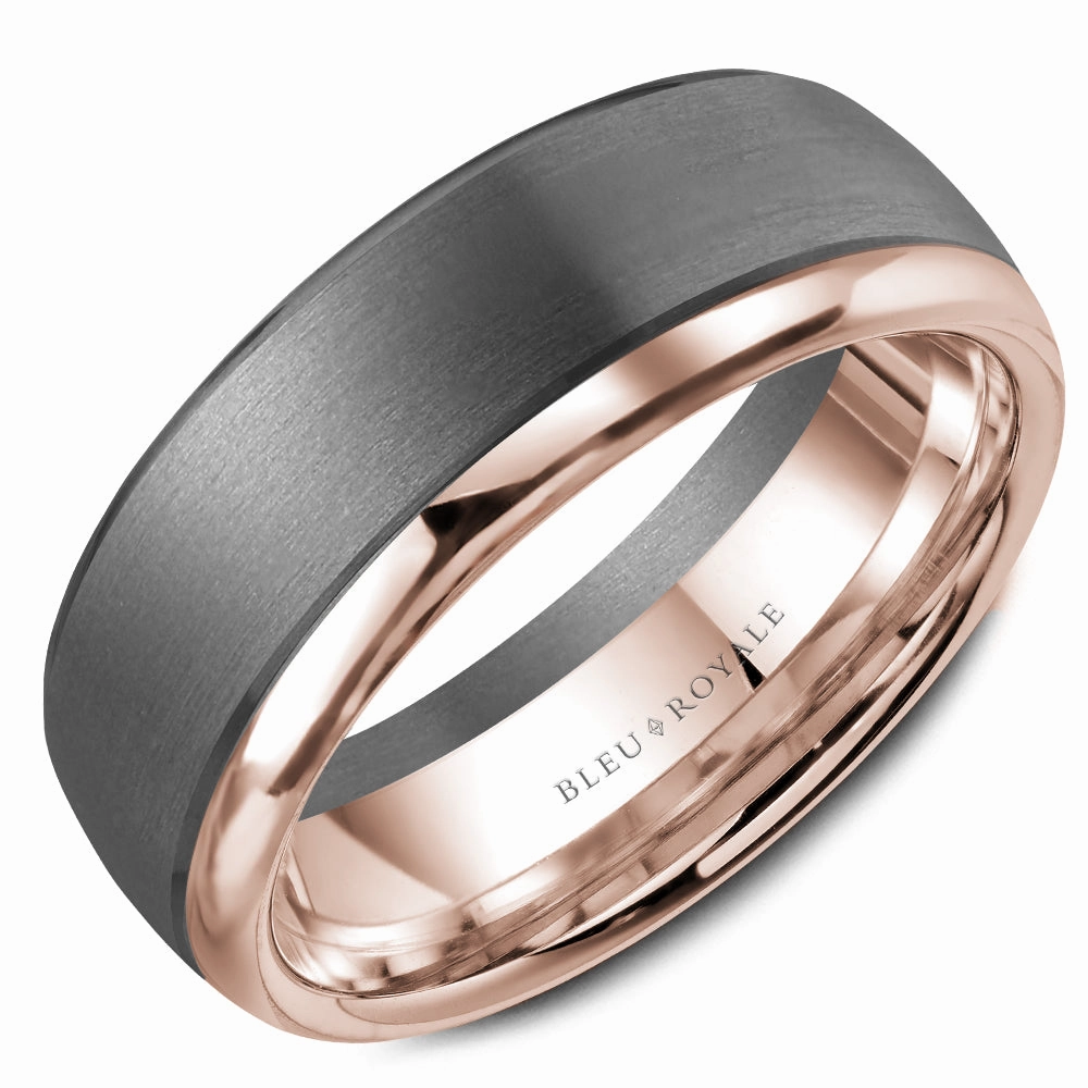 CrownRing Textured 7.5mm Wedding Ring in 14K Rose Gold/Tantalum Neutral Look Elegant Proportion