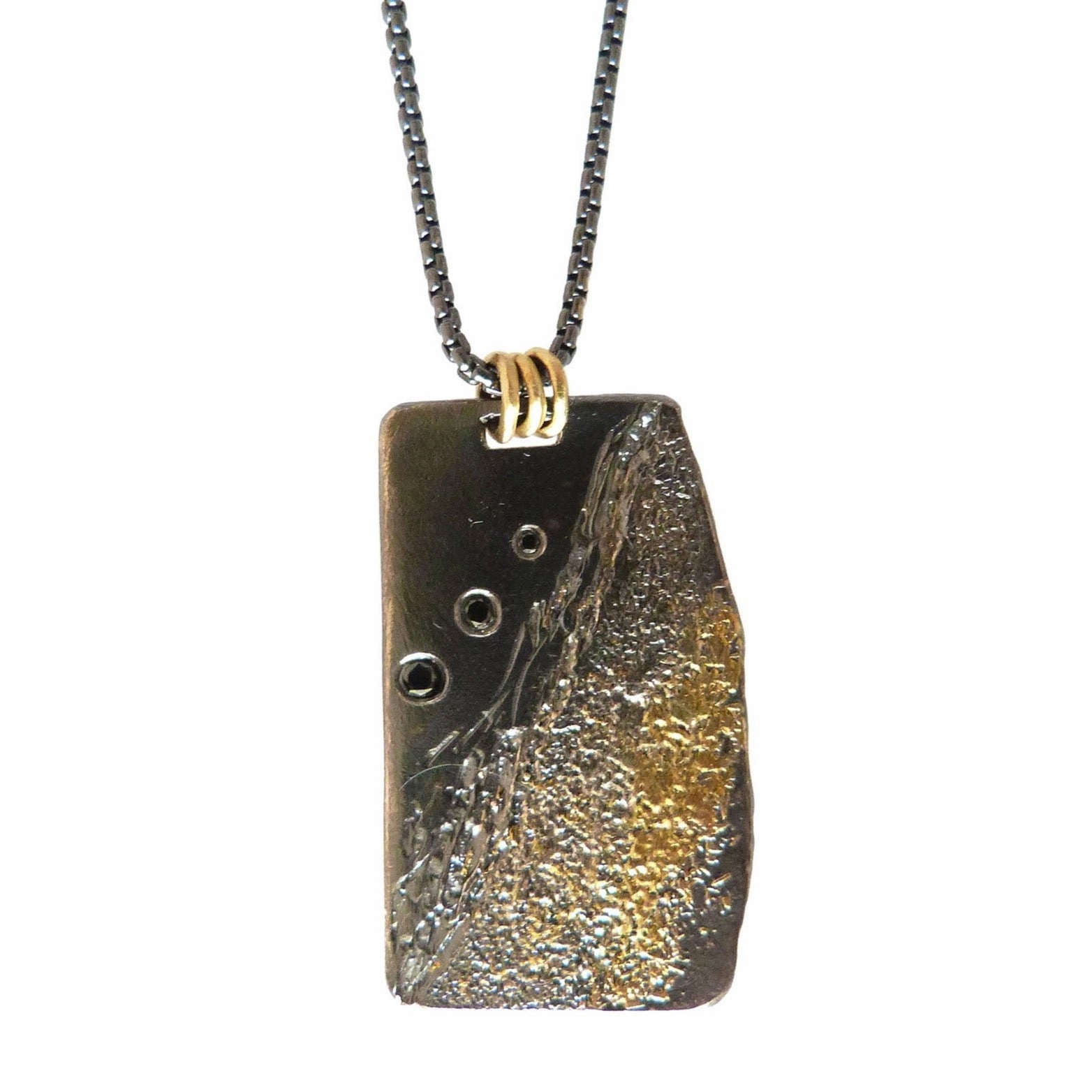 Delicate Charm Boulder Necklace - 22k Gold, Oxidized Silver   Black Diamonds
