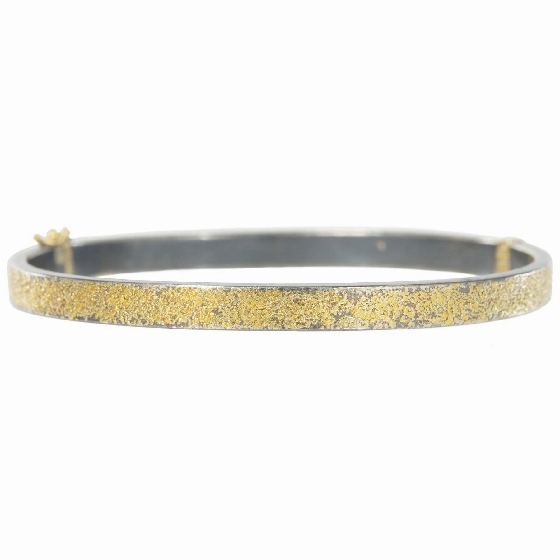 Polished Glam Shining Accent KMJ Essential Hinged Bangle - 22ky, 18ky   Oxidized Silver
