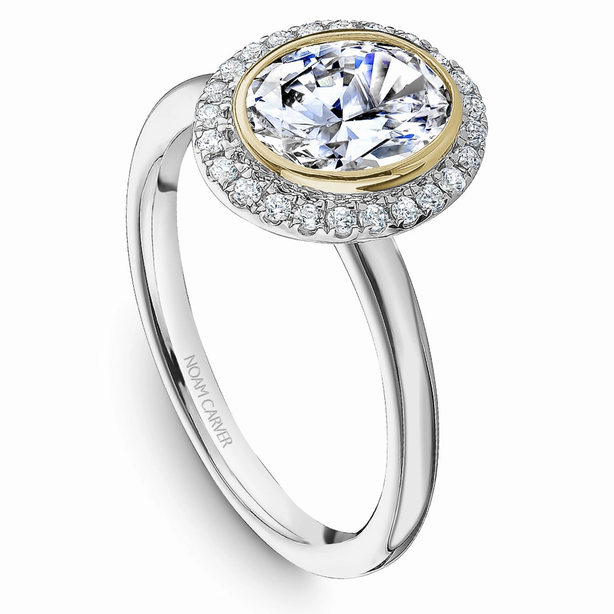 Statement Piece Artisan Embellishment Noam Carver Bezel Diamond Engagement Ring Setting in White and Yellow Gold