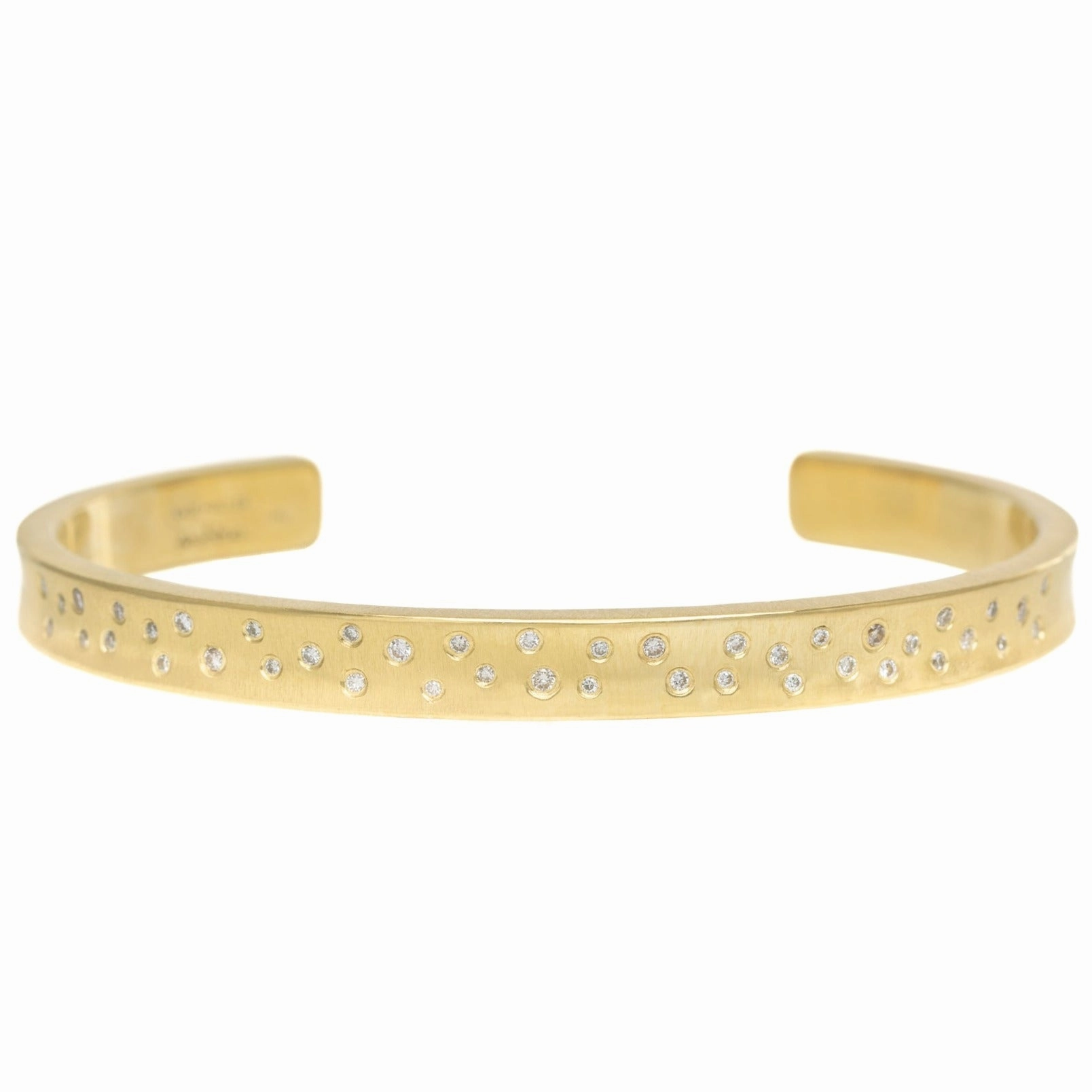 Textured Finish Narrow Scattered Diamond Cuff - 18ky Gold   VS Diamonds