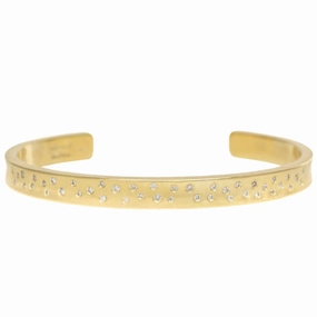 Textured Finish Narrow Scattered Diamond Cuff - 18ky Gold   VS Diamonds