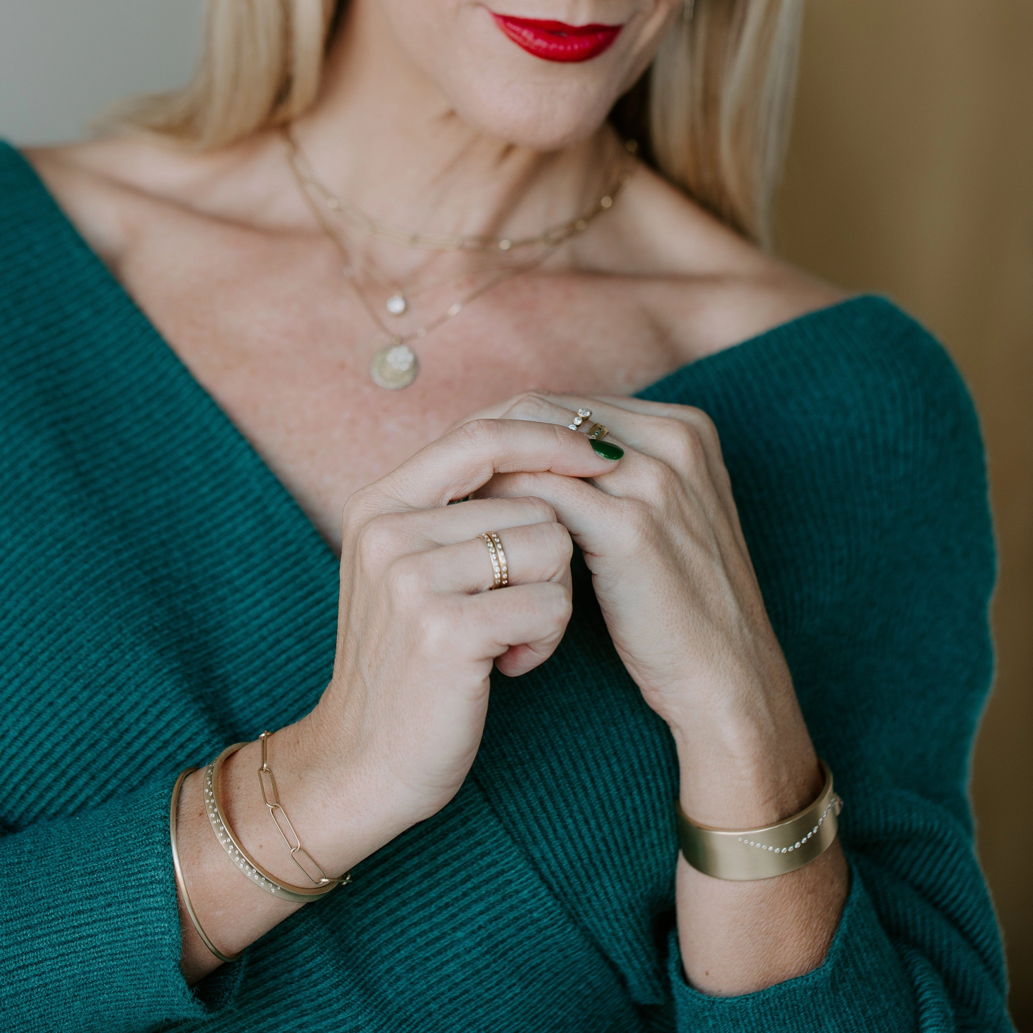 Styled Finish Everyday Gift Narrow Scattered Diamond Cuff - 18ky Gold   VS Diamonds