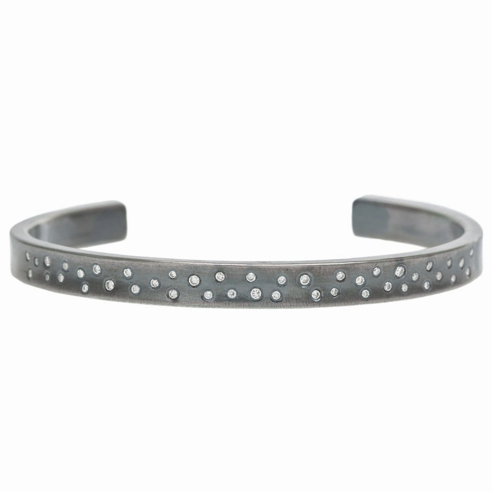 Refined Accent Bridal Vibe Narrow Scattered Diamond Cuff - Oxidized Silver   VS Diamonds