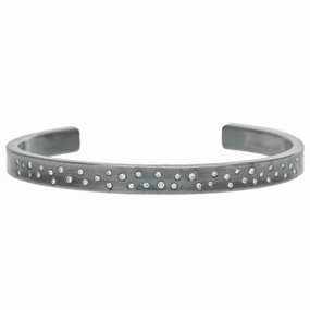 Fashion Accessory Narrow Scattered Diamond Cuff - Oxidized Silver   VS Diamonds