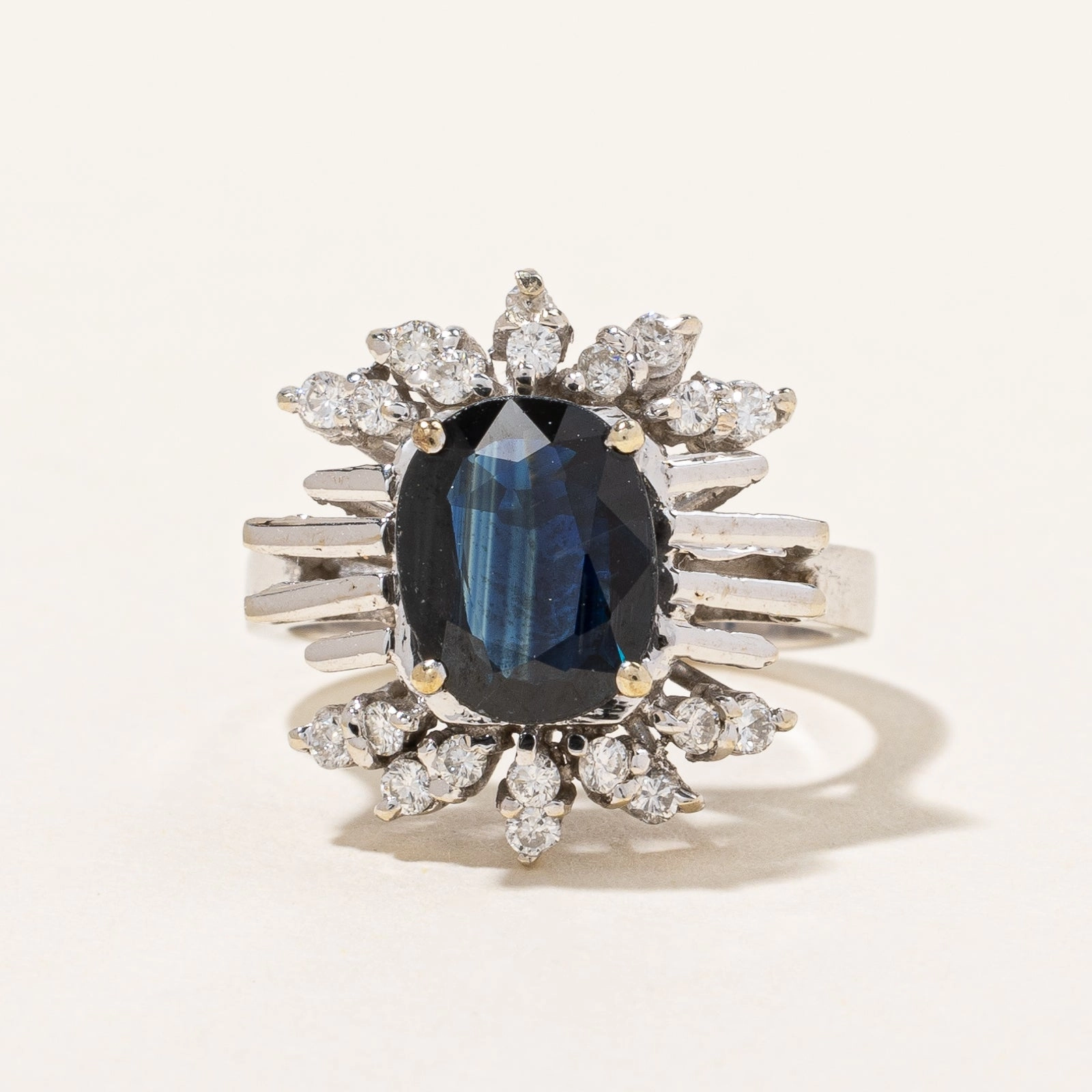 Natural Sapphire & Diamond Cluster Ring | 0.20ctw, 1.60ct | SZ 5.5 | Chic Ensemble Sparkle Finish
