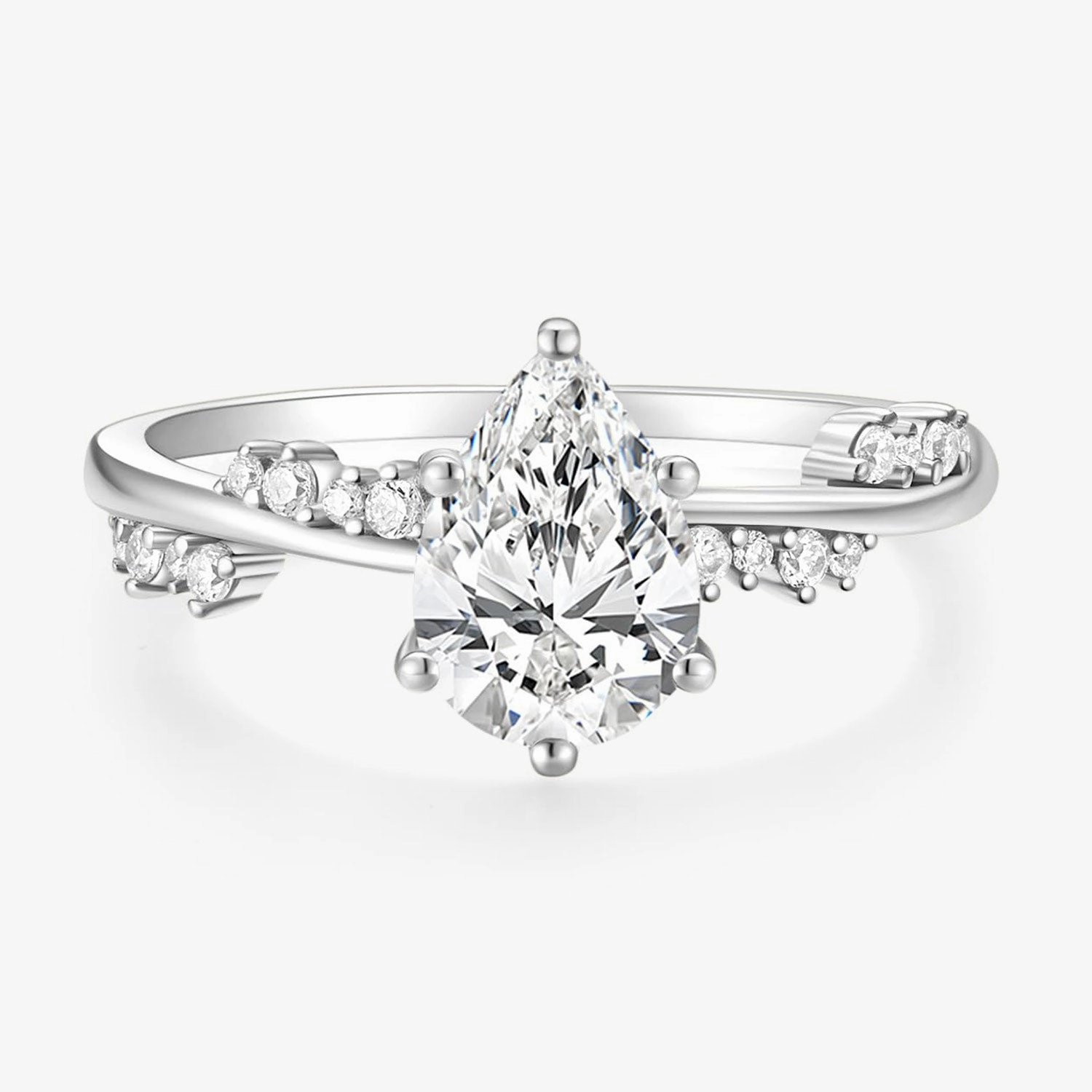 Nature Inspired Pear Cut 2CT CZ Ring in S925 Silver Minimal Contour Quiet Style
