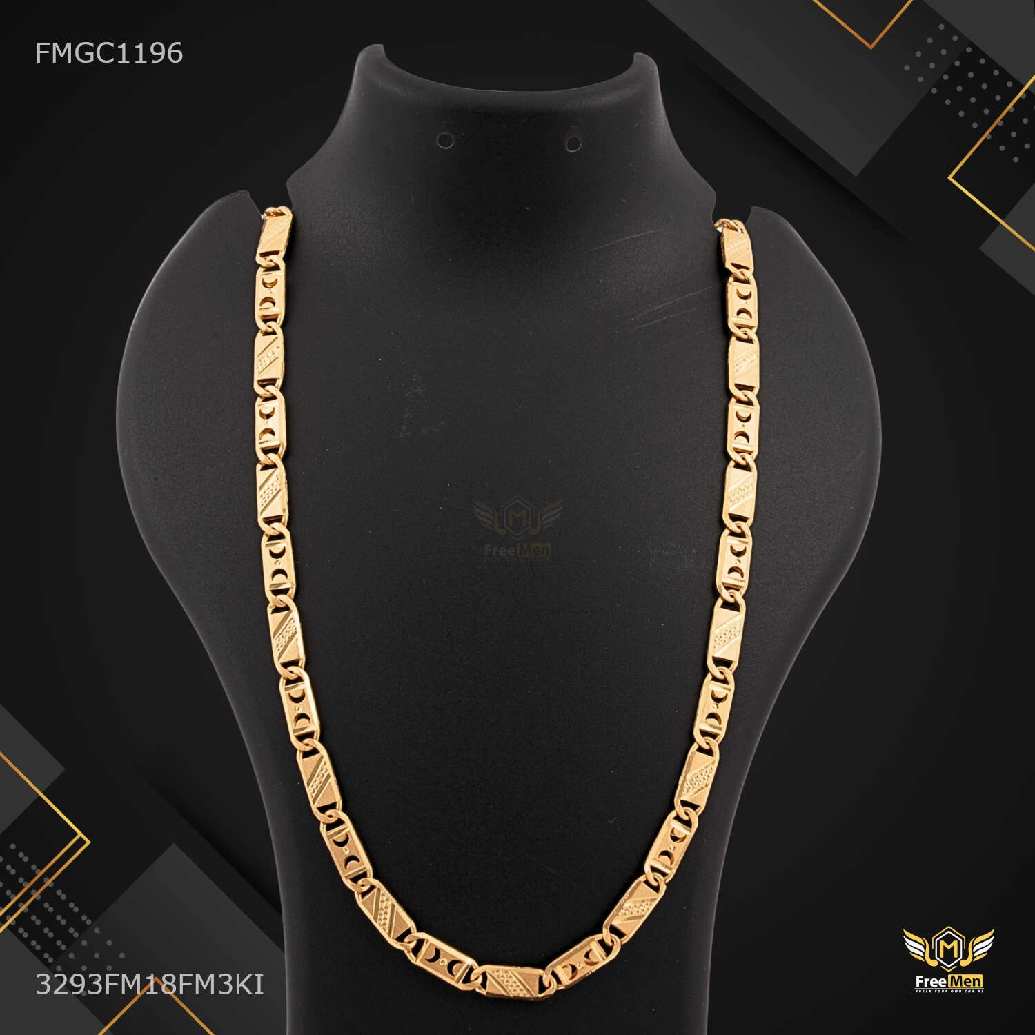 Dual Half Moon cut Nawabi Gold plated Chain - FMGC1196 Simple Detail Exclusive Sparkle