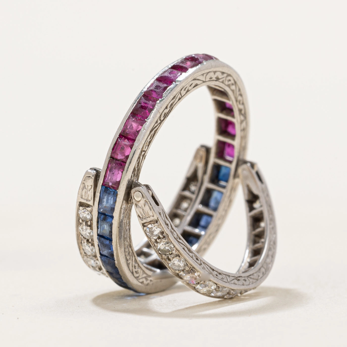 Art Deco Platinum Ruby, Sapphire & Diamond Convertible Ring | 1.55ctw, 0.58ctw | SZ 7 Smooth Spark Shine Factor