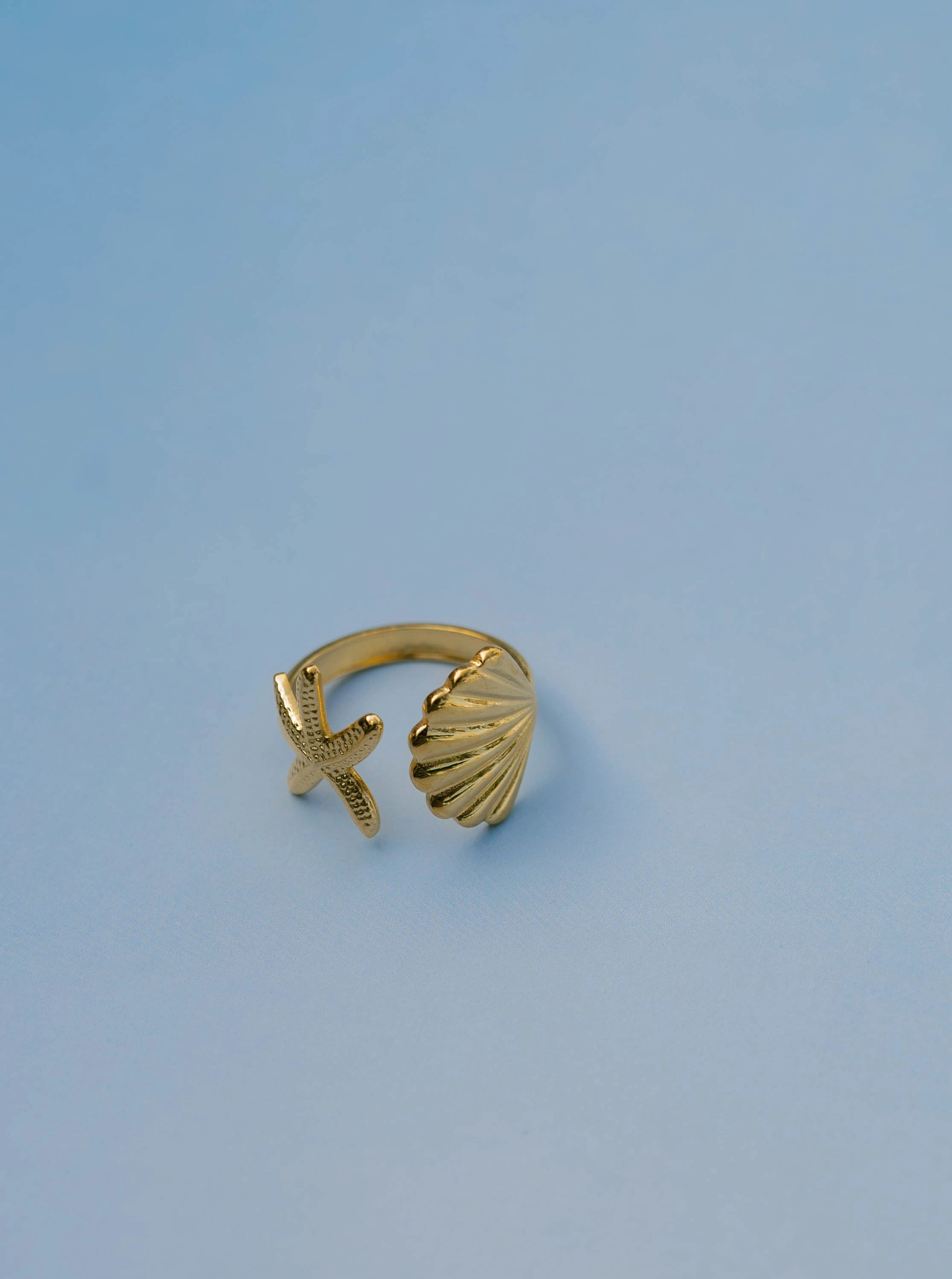 Starfish & Shell Open Ring Minimal Feature Effortless Fit