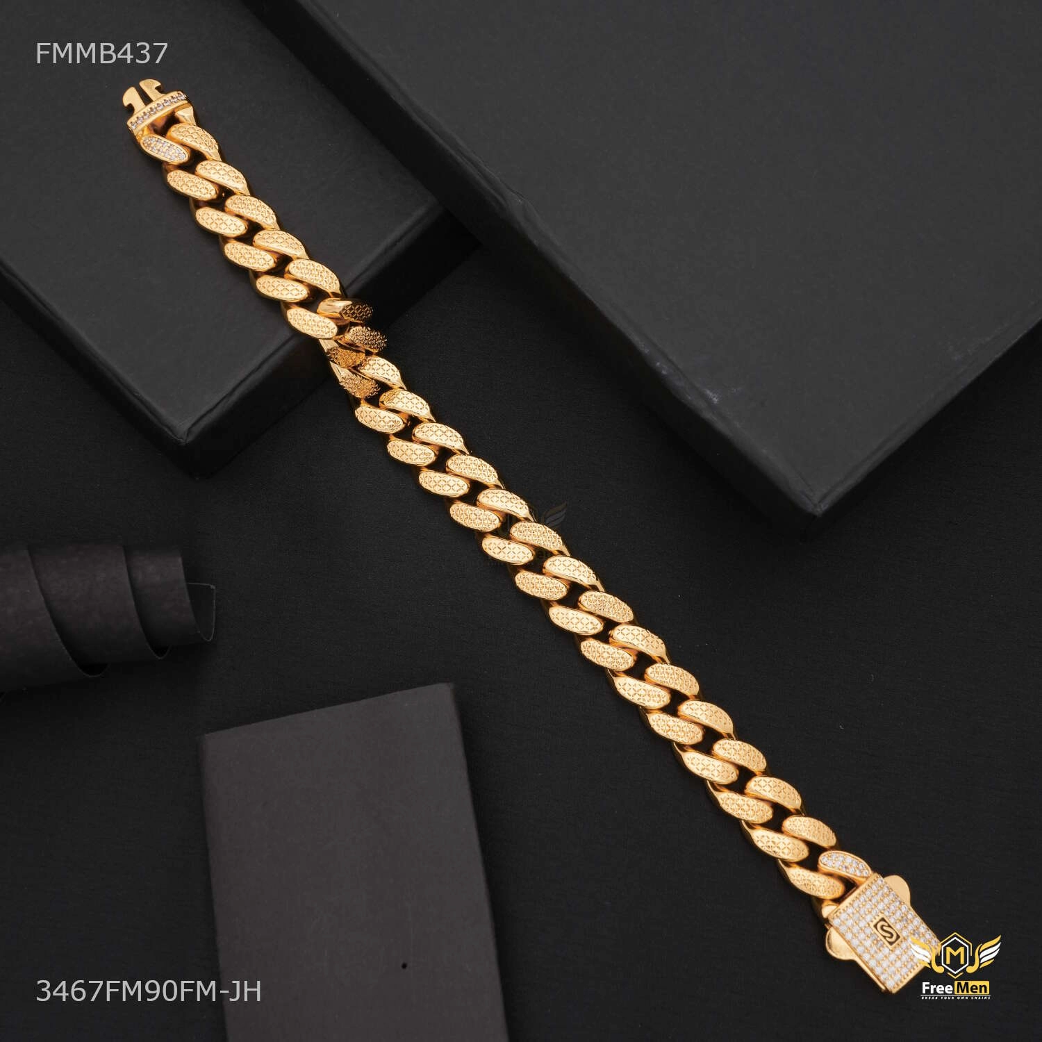 Quick Style Luxury Shine Net Ring to Ring AD Box Bracelet for Men - FMMB437