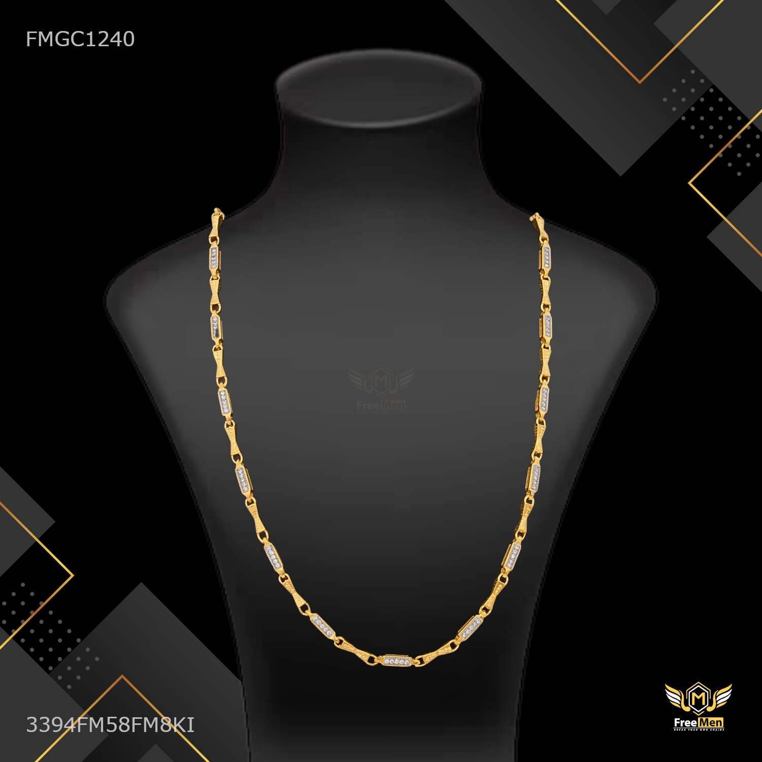 New Thin Pipe with AD gold plated chain For Man - FMGC1240 Understated Feature