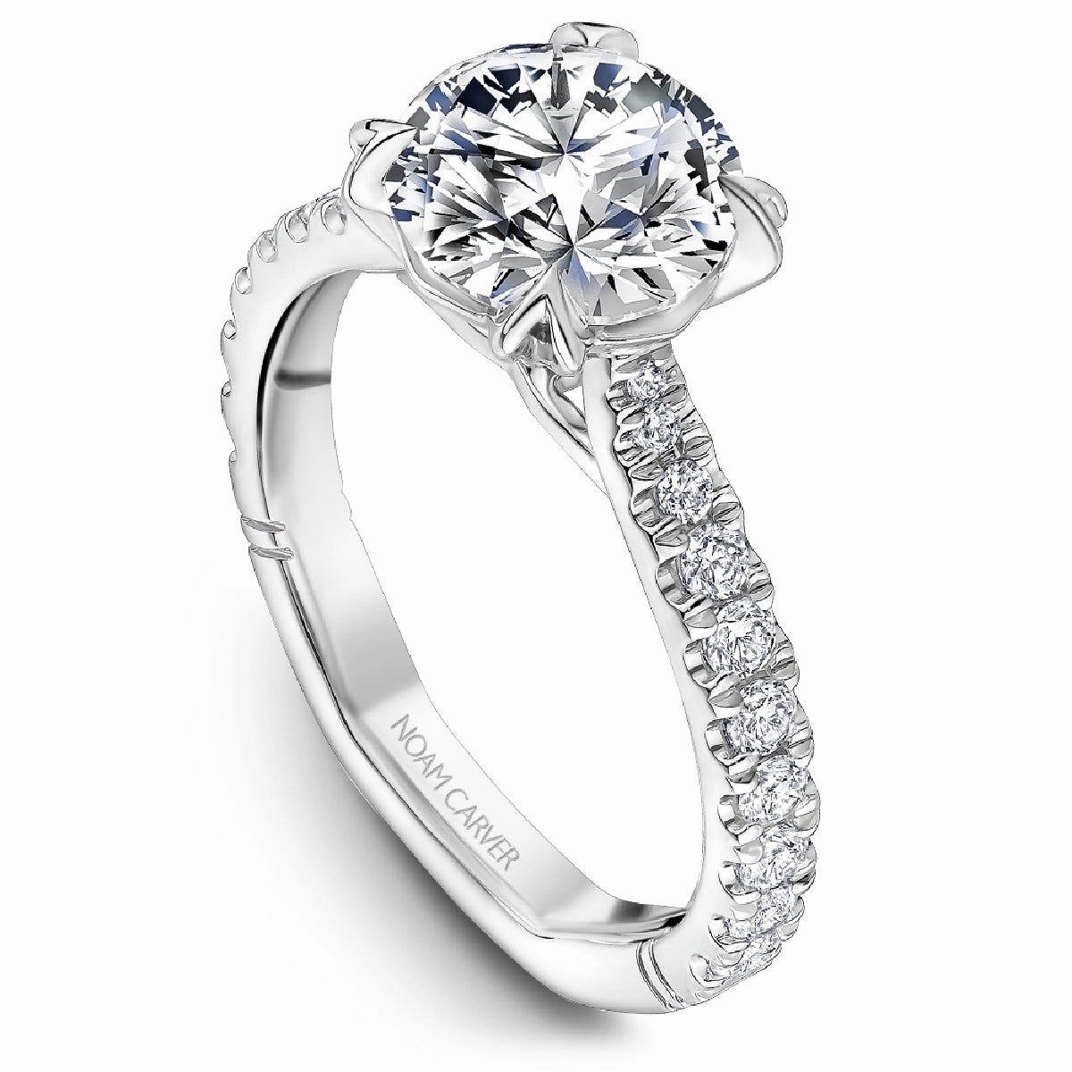 Minimal Form Fashionable Ornament Noam Carver Atelier Classic Diamond Engagement Ring Setting in White Gold